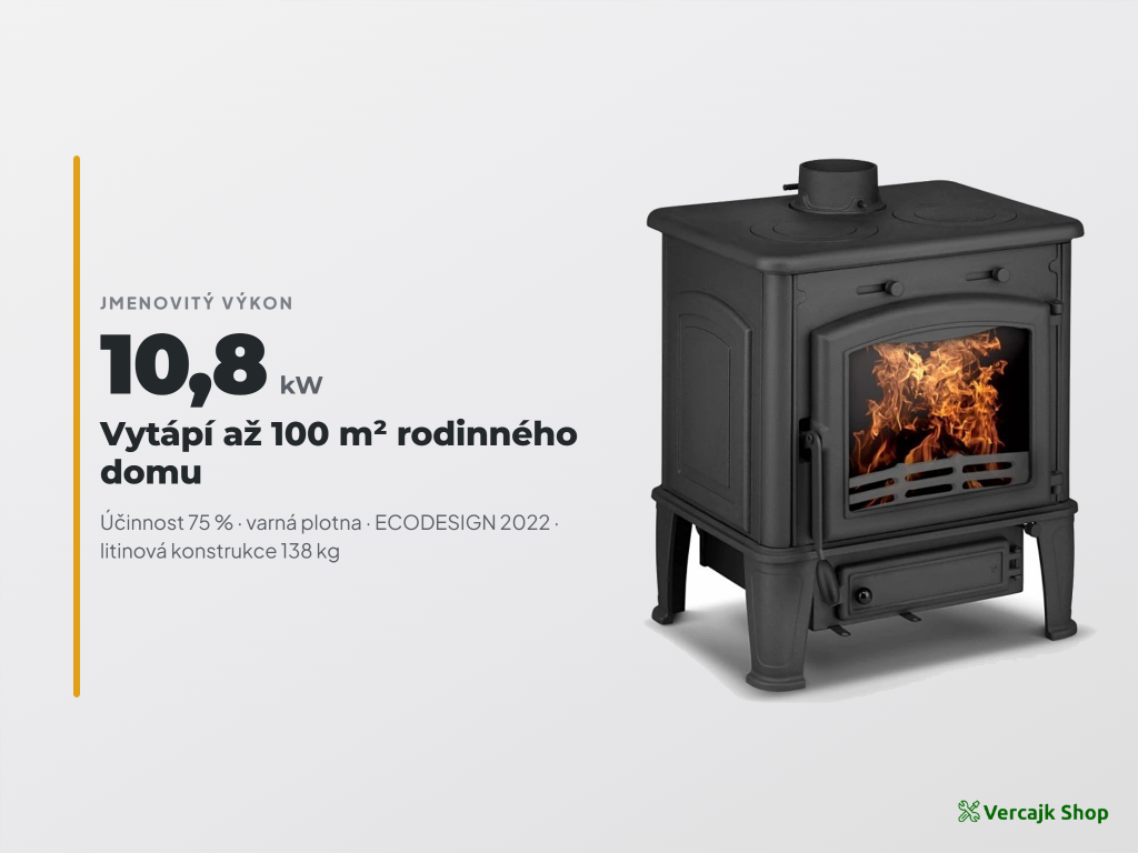 Litinová krbová kamna Ferguss L Cook Short 10,8 kW s varnou plotnou