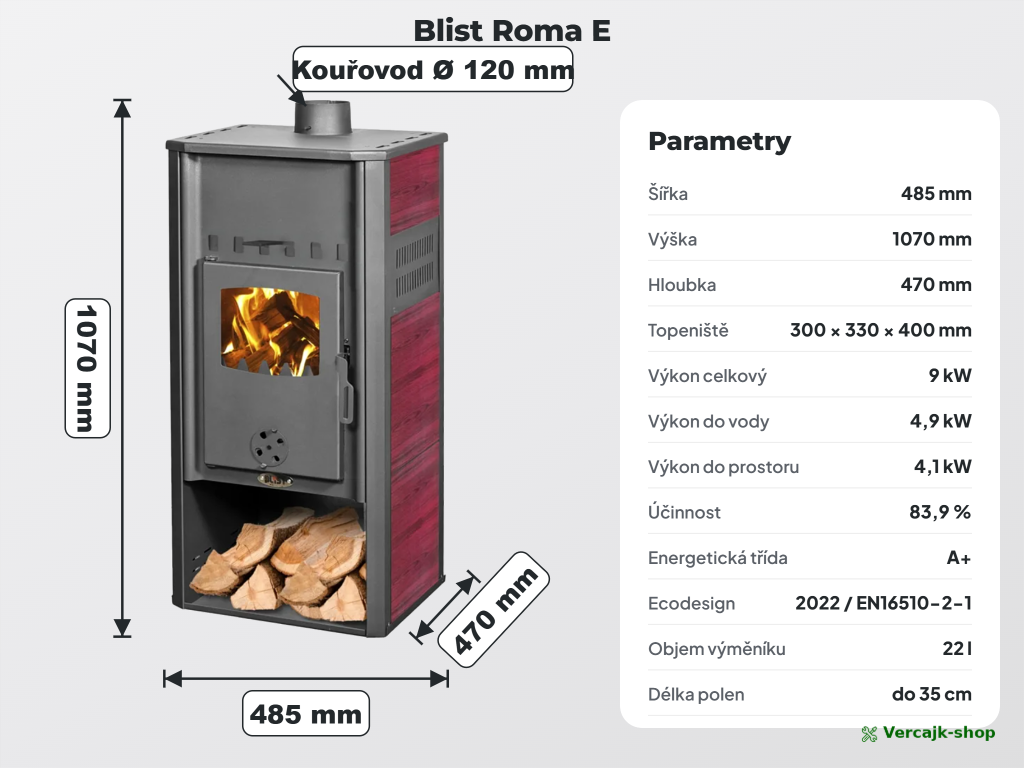 BLIST ROMA E — horní vývod kouřovodu 120 mm