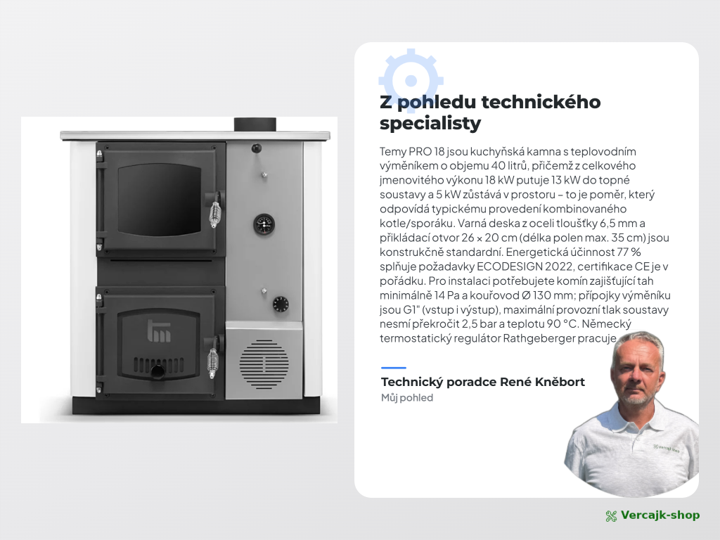 Sporák TEMY PRO 18 kW v bílém provedení