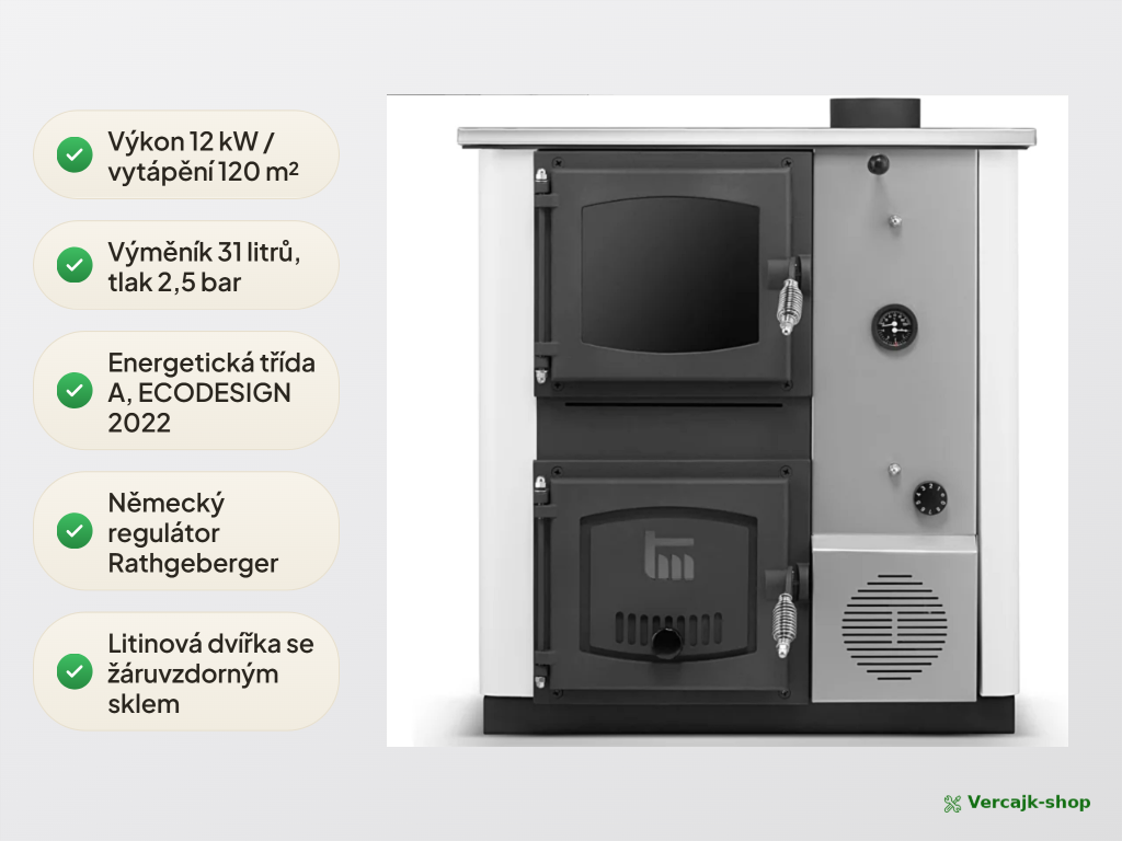 Sporák TEMY PRO 12 kW v bílém provedení