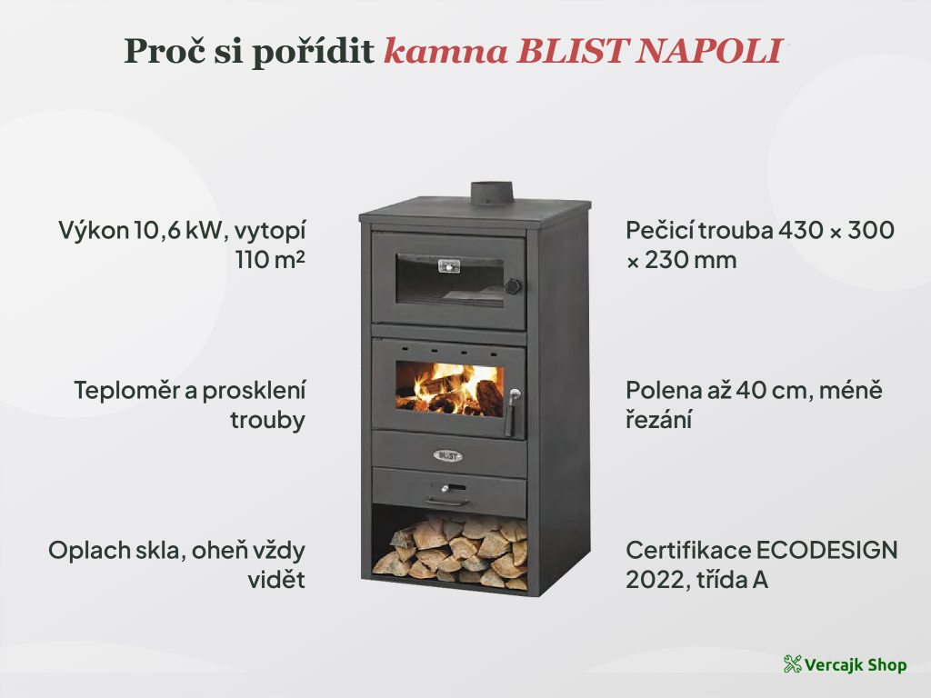 BLIST NAPOLI — pečení v troubě na dřevě, prosklené dvířka trouby