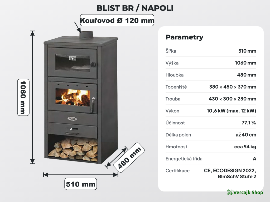 BLIST NAPOLI v provozu — kamna s troubou v obýváku, pečení na dřevě