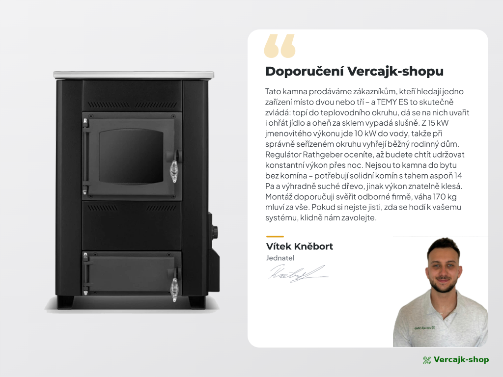 TEMY ES 15 kW — regulátor tepla a prosklená dvířka