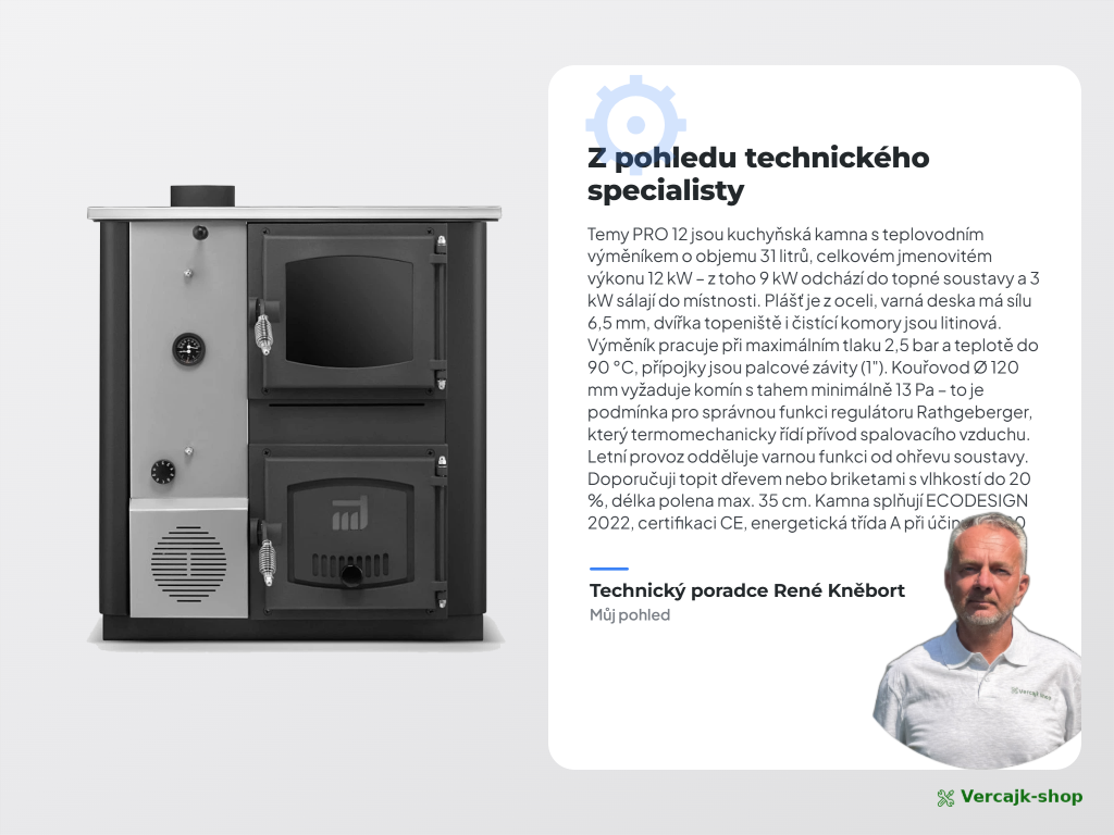 TEMY PRO 12 kW — napojení kouřovodu a otopné soustavy