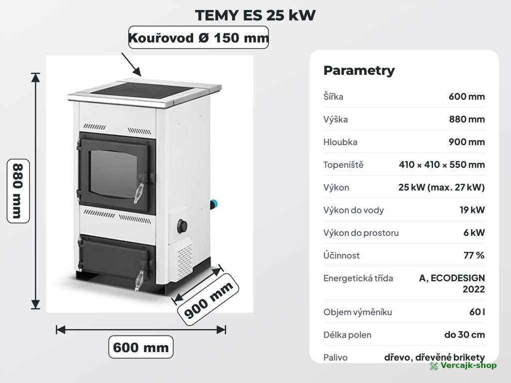 TEMY ES 25 kW — sporák připravený k zapojení do soustavy