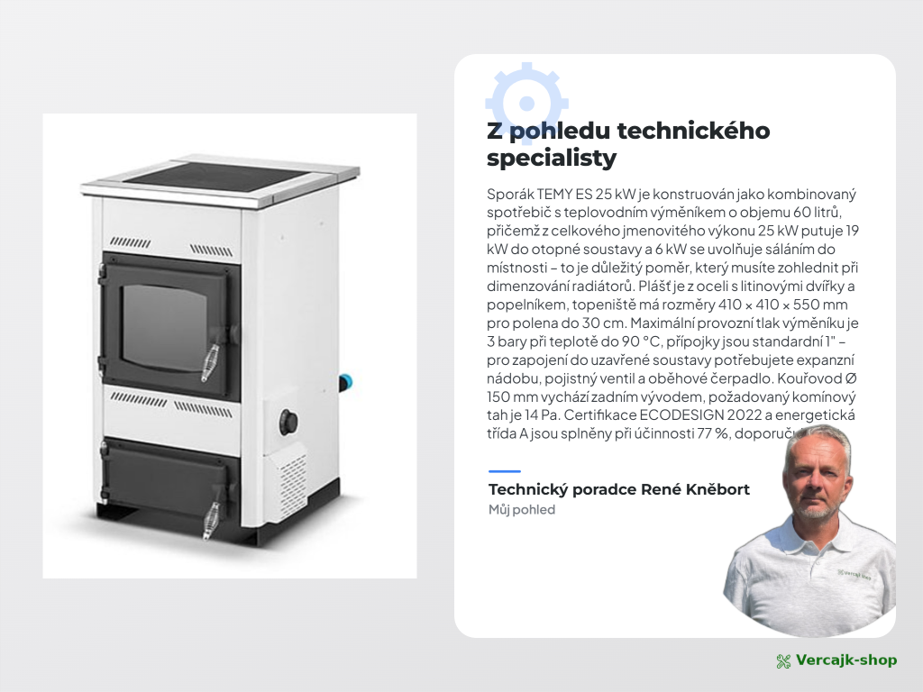Sporák TEMY ES 25 kW v bílém provedení