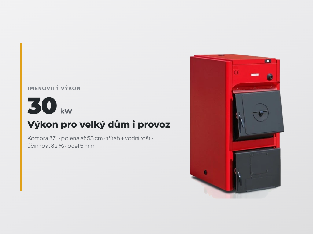 Termomont TKU 3-W PRO 30 kW — třítahový výměník s vodním roštem, komora 87 l