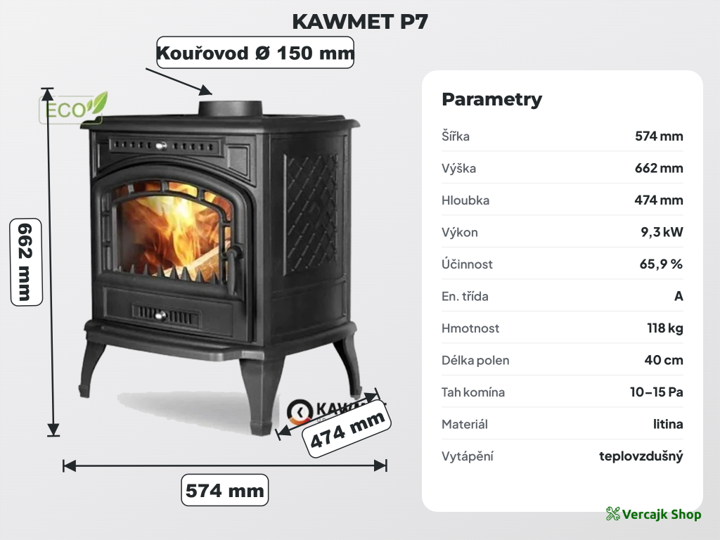 Litinová kamna KAWMET P7 připravená k instalaci