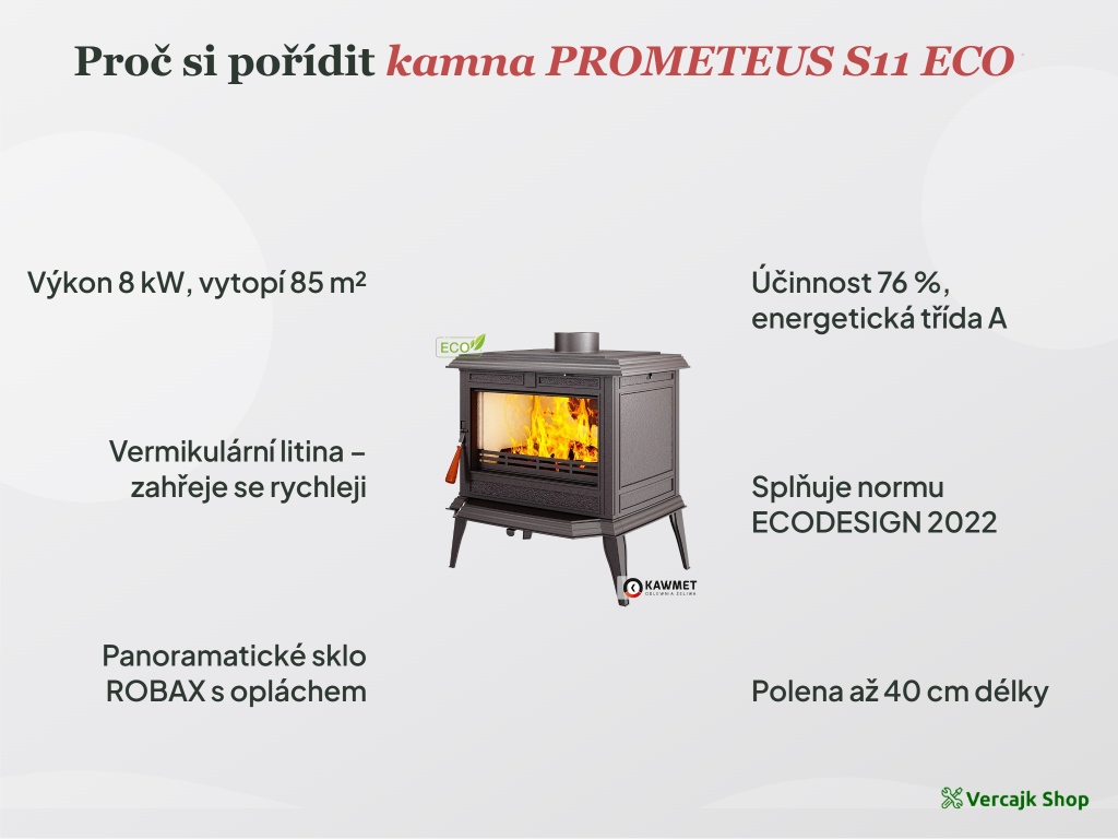 Detail litinového těla a dvířek kamen PREMIUM PROMETEUS S11 ECO