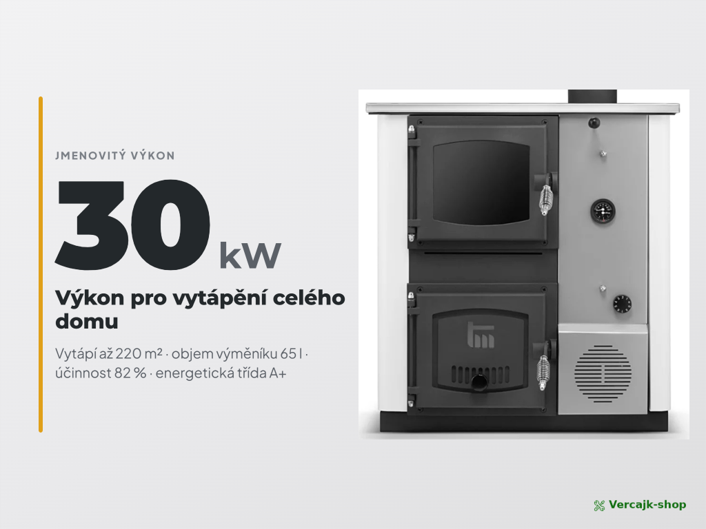 TEMY PRO 30 kW — sporák s výměníkem v kuchyni