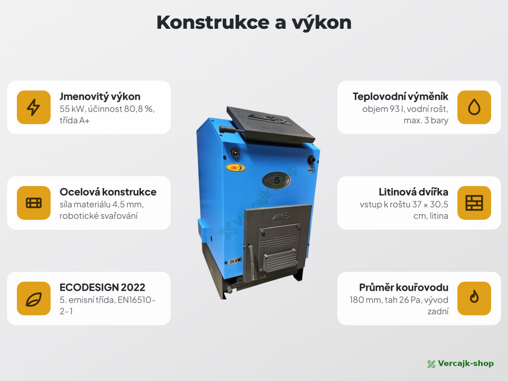 ECONOMIC S 55 kW — zadní vývod kouřovodu 180 mm a připojovací šroubení
