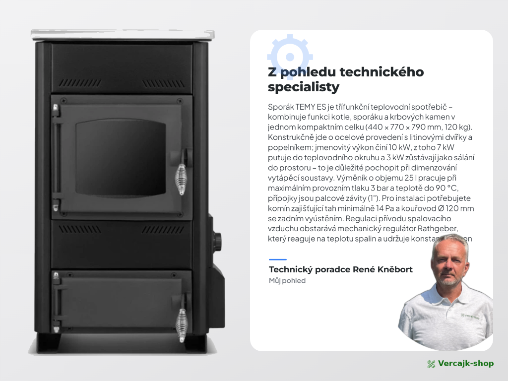 TEMY ES 10 kW — sporák připravený k zapojení do soustavy