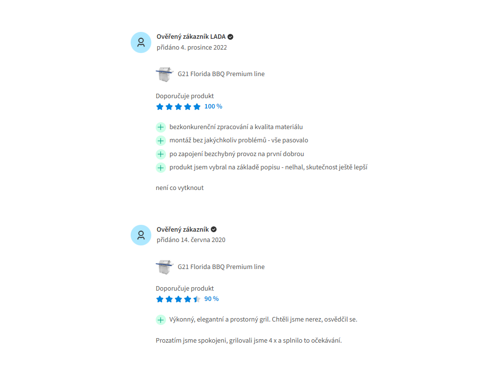 Recenze grilu G21 Florida BBQ od zákazníků