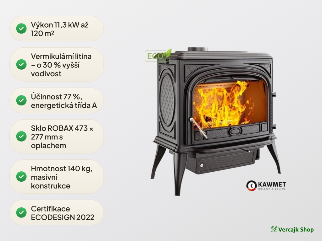 Topeniště kamen NIKA S5 ECO s vermikulitovými deskami a sklem ROBAX
