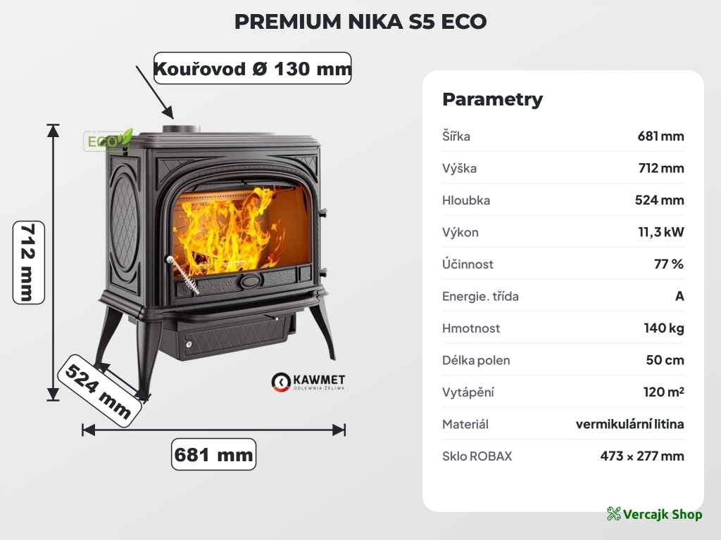 Kamna PREMIUM NIKA S5 ECO — celkový pohled na provedení