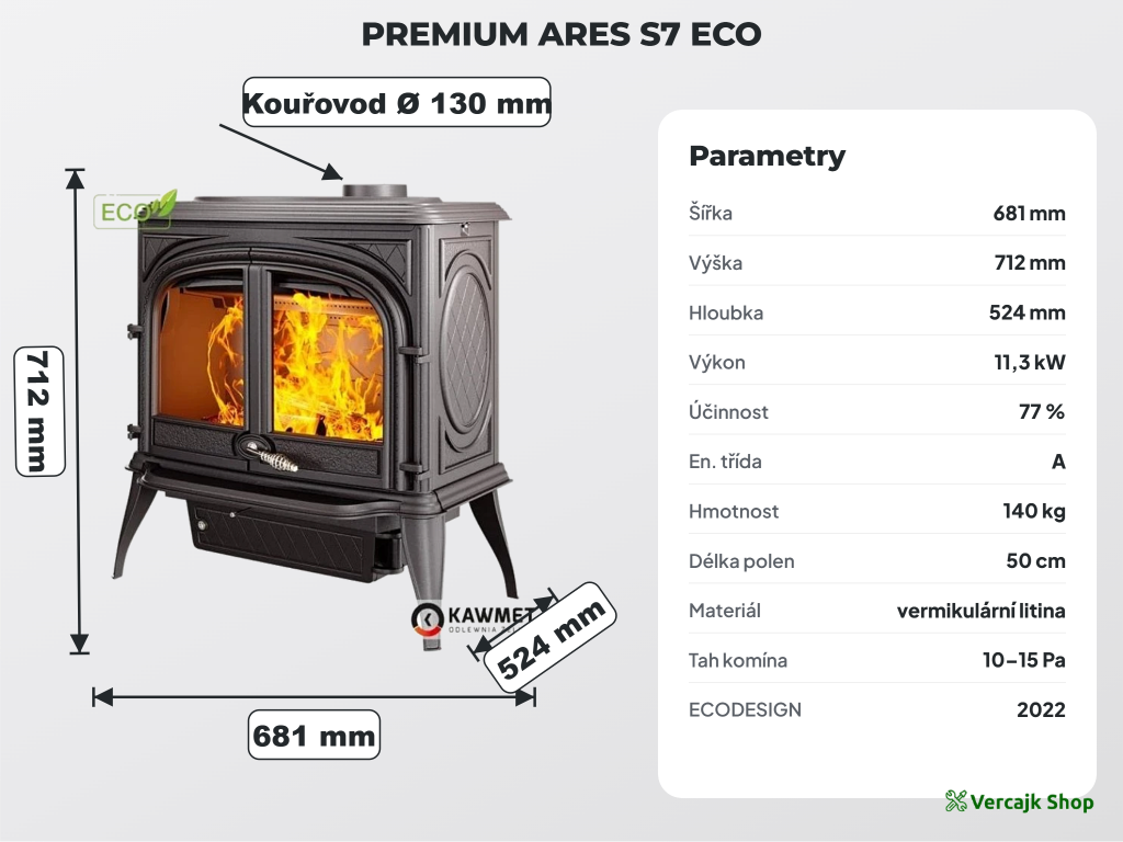 Litinová kamna PREMIUM ARES S7 připravená k instalaci