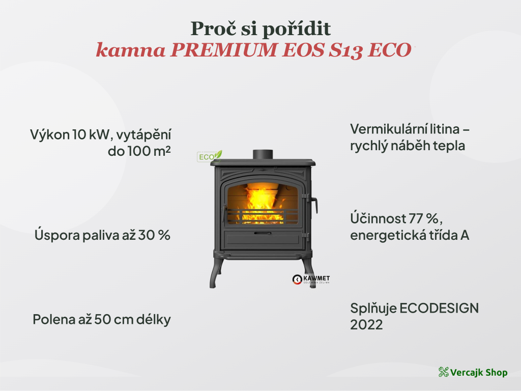 Litinová kamna PREMIUM EOS S13 připravená k instalaci