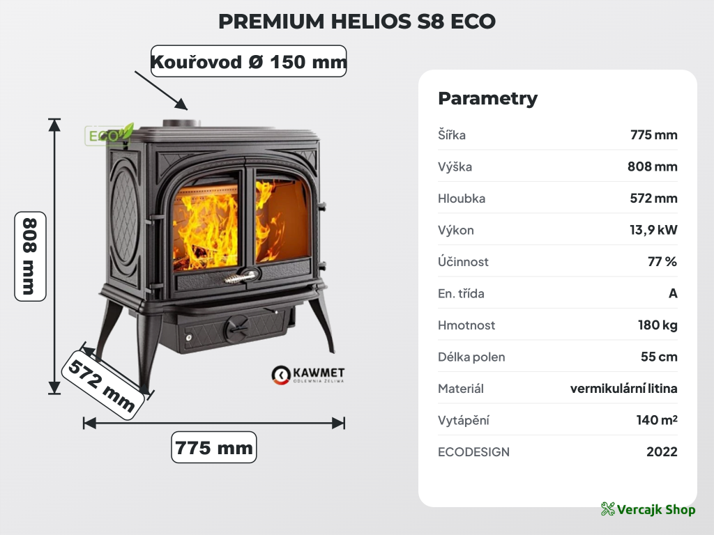 Krbová kamna HELIOS S8 ECO při vytápění obytného prostoru