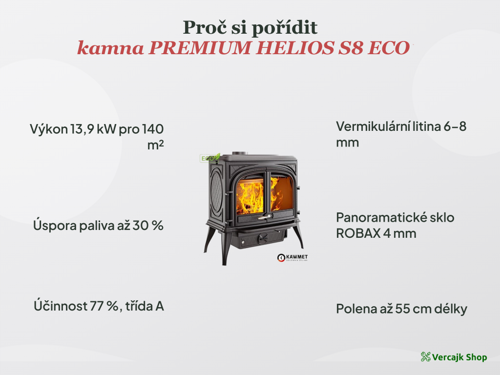 Topeniště kamen HELIOS S8 ECO s vermikulitovými deskami a dvojitým spalováním