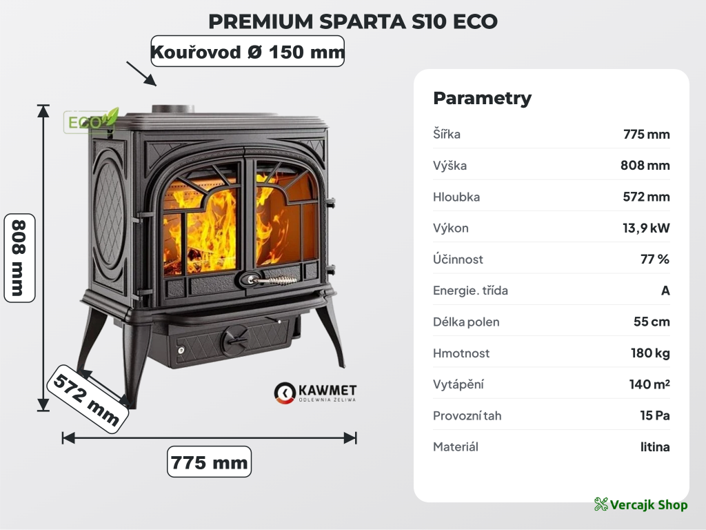 Kamna PREMIUM SPARTA S10 ECO připravená k odeslání paletovou přepravou
