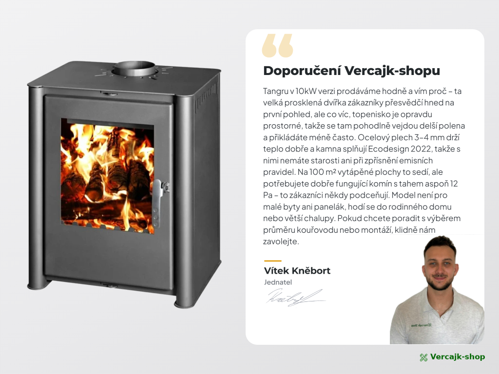 TANGRA v provozu — kompaktní kamna na dřevo v chalupě