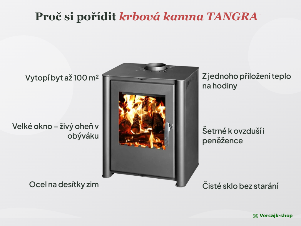 TANGRA — kompaktní krbová kamna na dřevo, celkový pohled