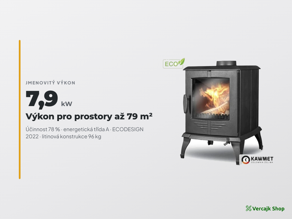 Litinová kamna KAWMET P8 v obývacím pokoji