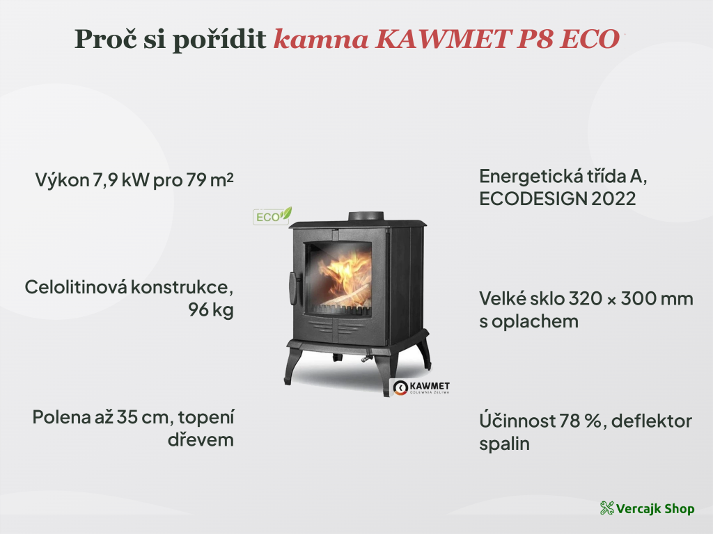 Litinová kamna KAWMET P8 připravená k instalaci