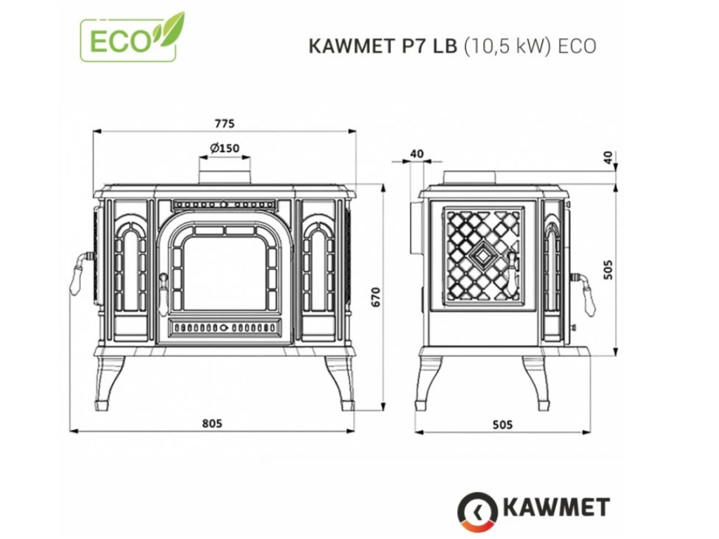 Litinová kamna KAWMET P7 LB v obývacím pokoji