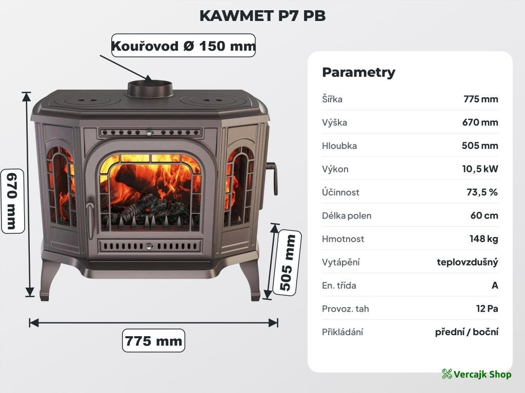 Litinová kamna KAWMET P7 PB v obývacím pokoji