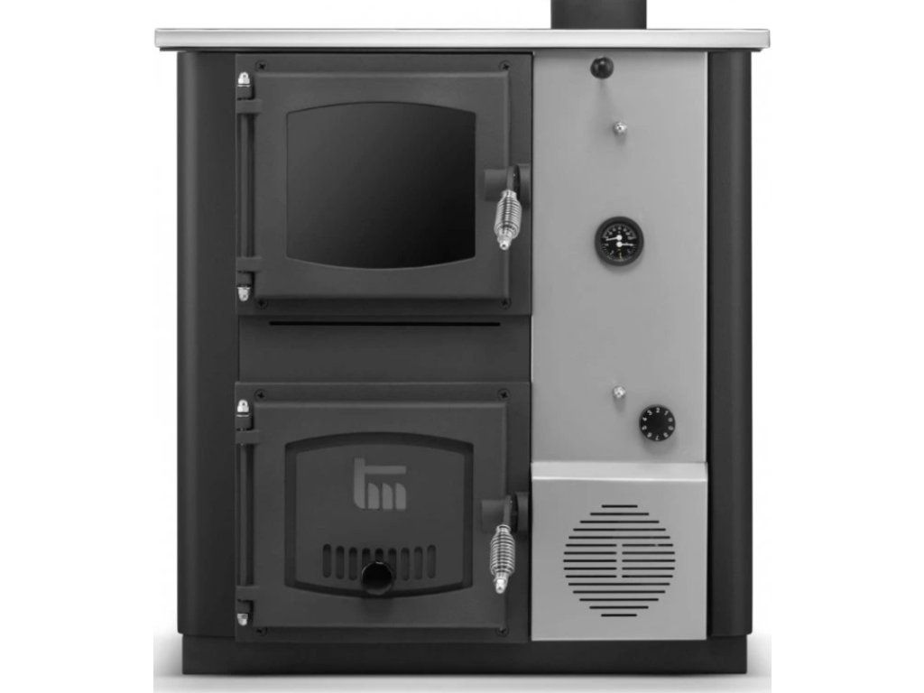 Kuchyňská kamna / kotel s výměníkem TEMY PRO 30 kW — pravá, černá