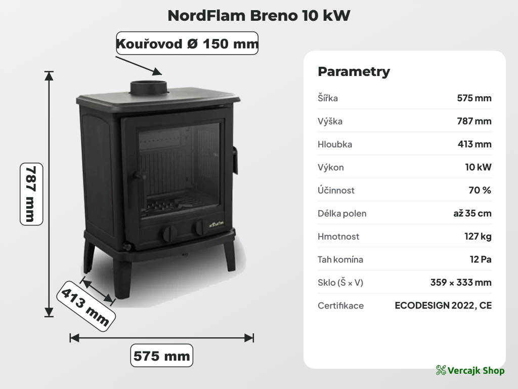 Litinová kamna NordFlam Breno připravená k instalaci