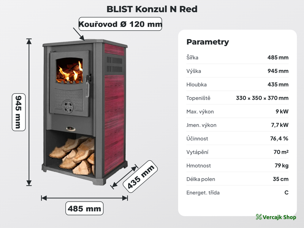 BLIST Konzul N v provozu — teplovzdušná kamna na dřevo v obýváku