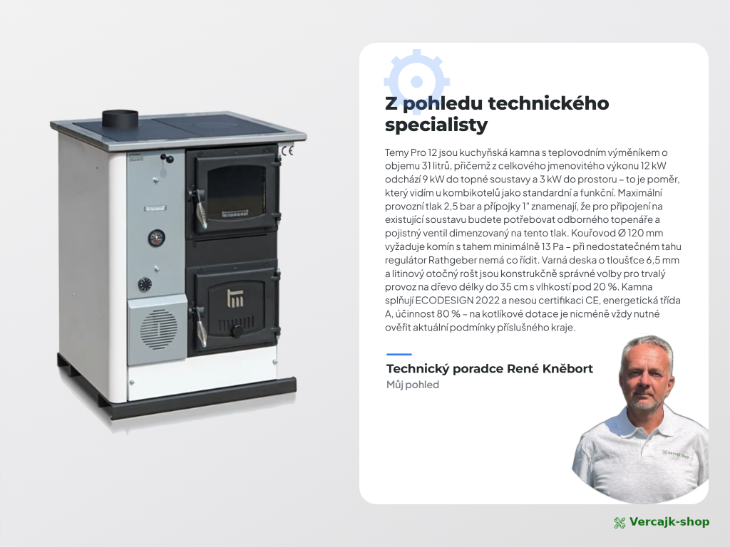 TEMY PRO 12 kW — napojení kouřovodu a otopné soustavy