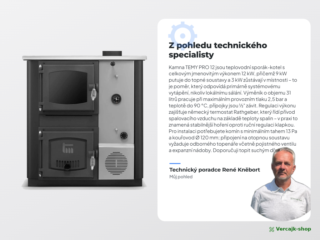 TEMY PRO 12 kW — napojení kouřovodu a otopné soustavy