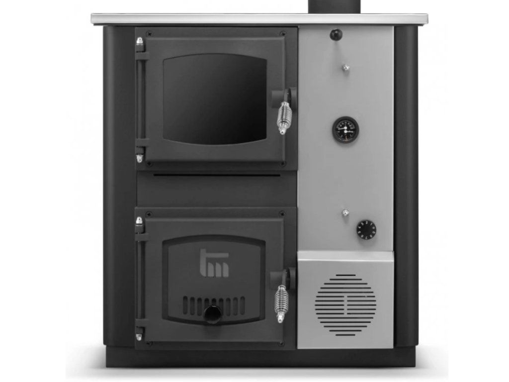 Kuchyňská kamna / kotel s výměníkem TEMY PRO 12 kW — pravá, černá