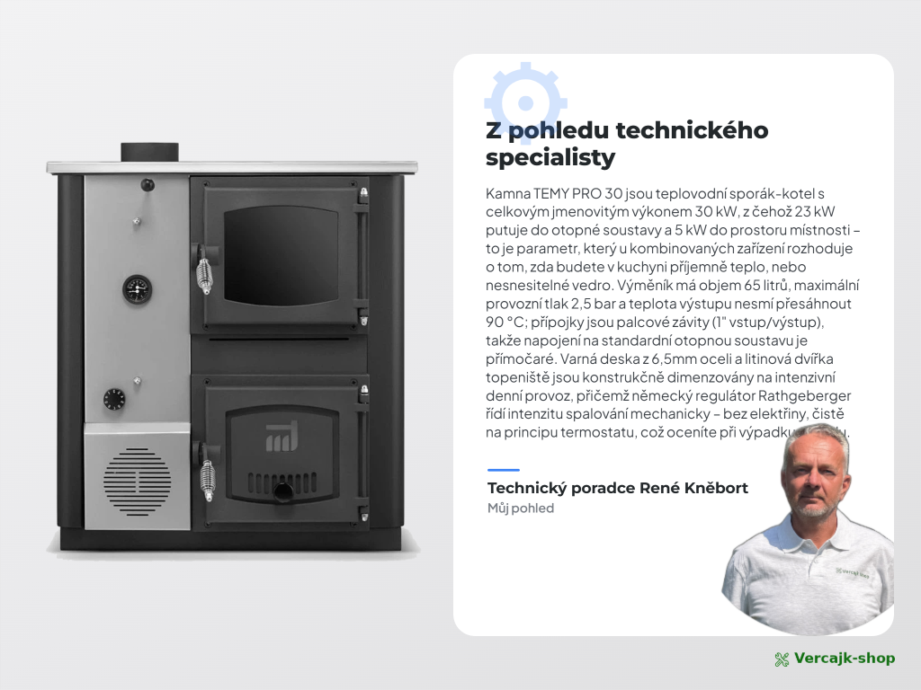 Sporák TEMY PRO 30 kW v černém provedení
