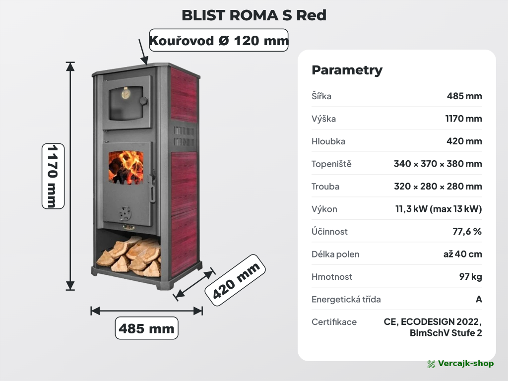 BLIST ROMA S — pečení v troubě na dřevě, prosklené dvířka trouby