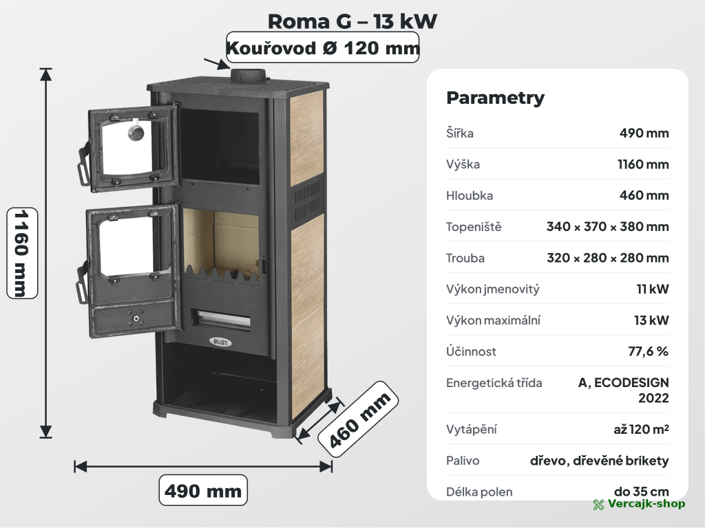 ROMA G — provedení kamen a výbava