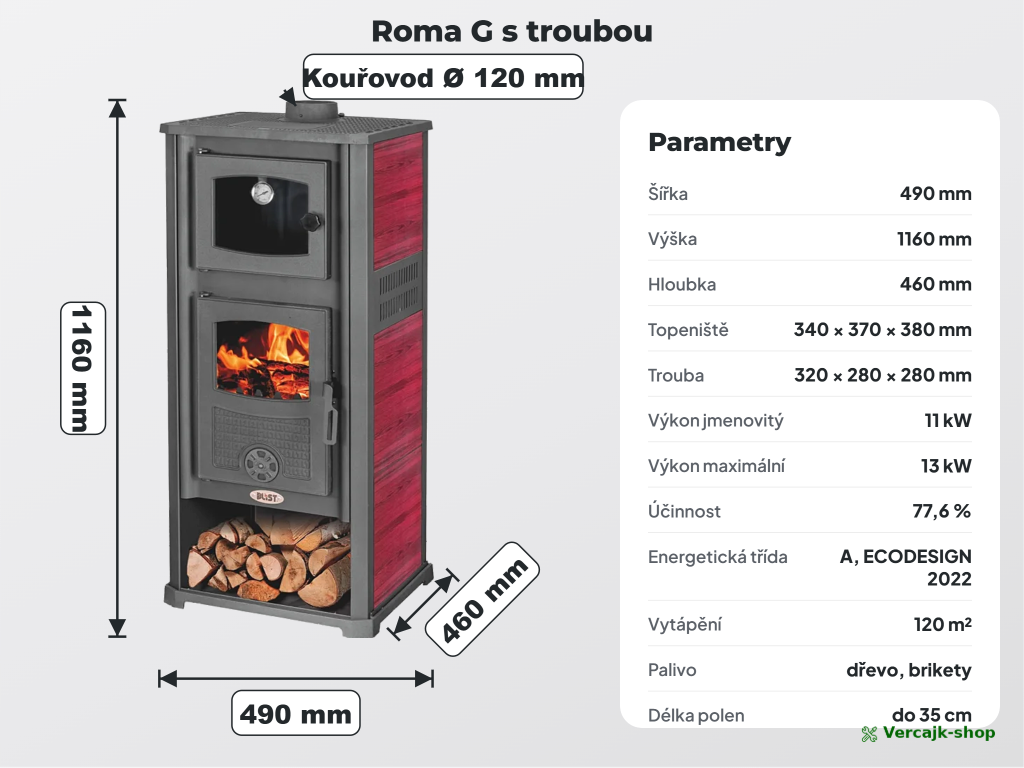 ROMA G — přívod vzduchu do topeniště