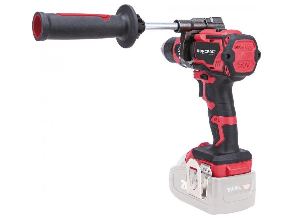 Worcraft CHD-S20Li při práci — vrtání otvoru pro hmoždinku do cihlového zdiva