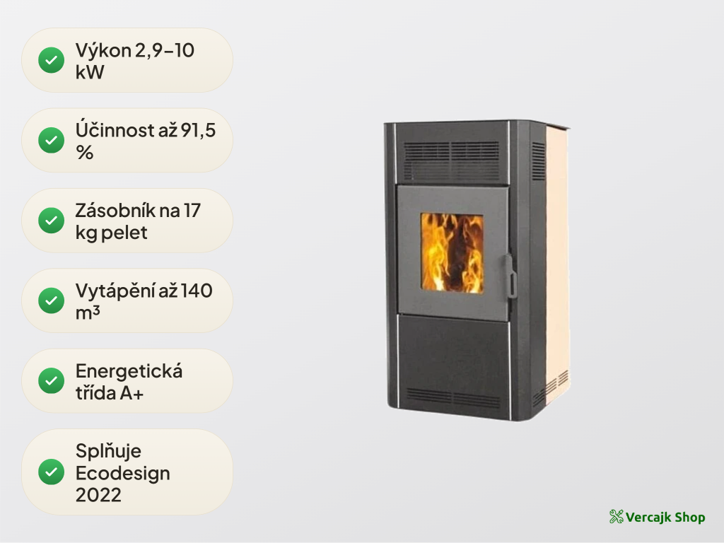 Detail peletových kamen Blist Optima 10 se zásobníkem a ovládáním