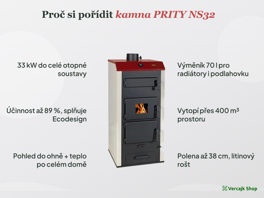 PRITY NS32 — napojení na topný systém a komín