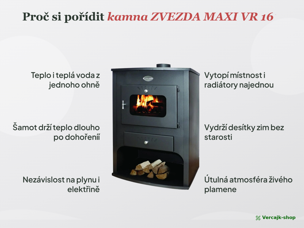 ZVEZDA MAXI VR 16 — teplovodní krbová kamna s výměníkem, celkový pohled