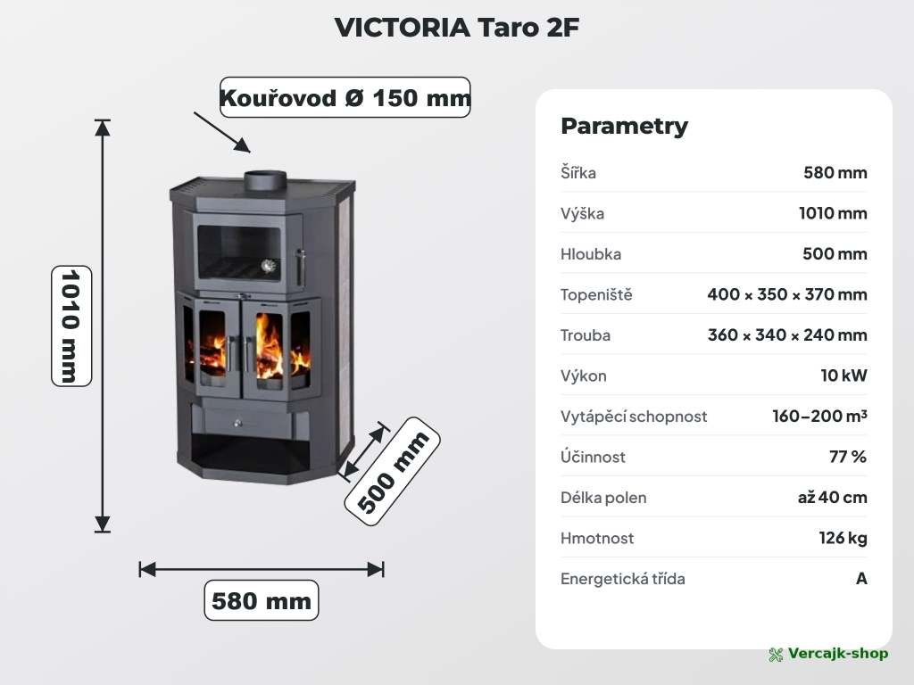 VICTORIA Taro 2F — pečení v troubě na dřevě, prosklené dvířka trouby