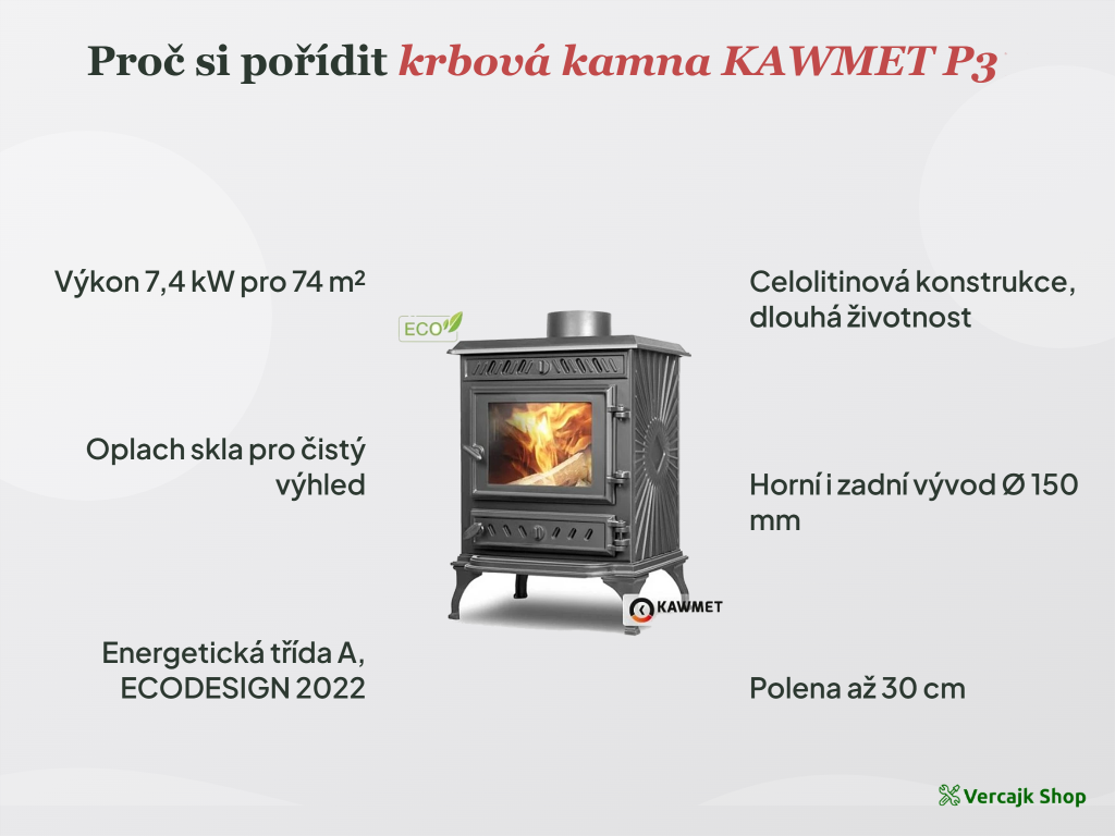 Regulační klapka a oplach skla u kamen P3 ECO