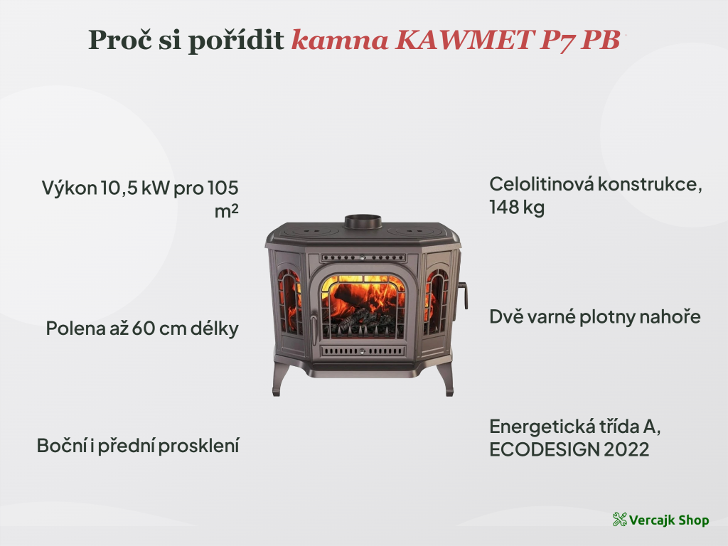 Boční dvířka a topeniště kamen KAWMET P7 PB s plotnami