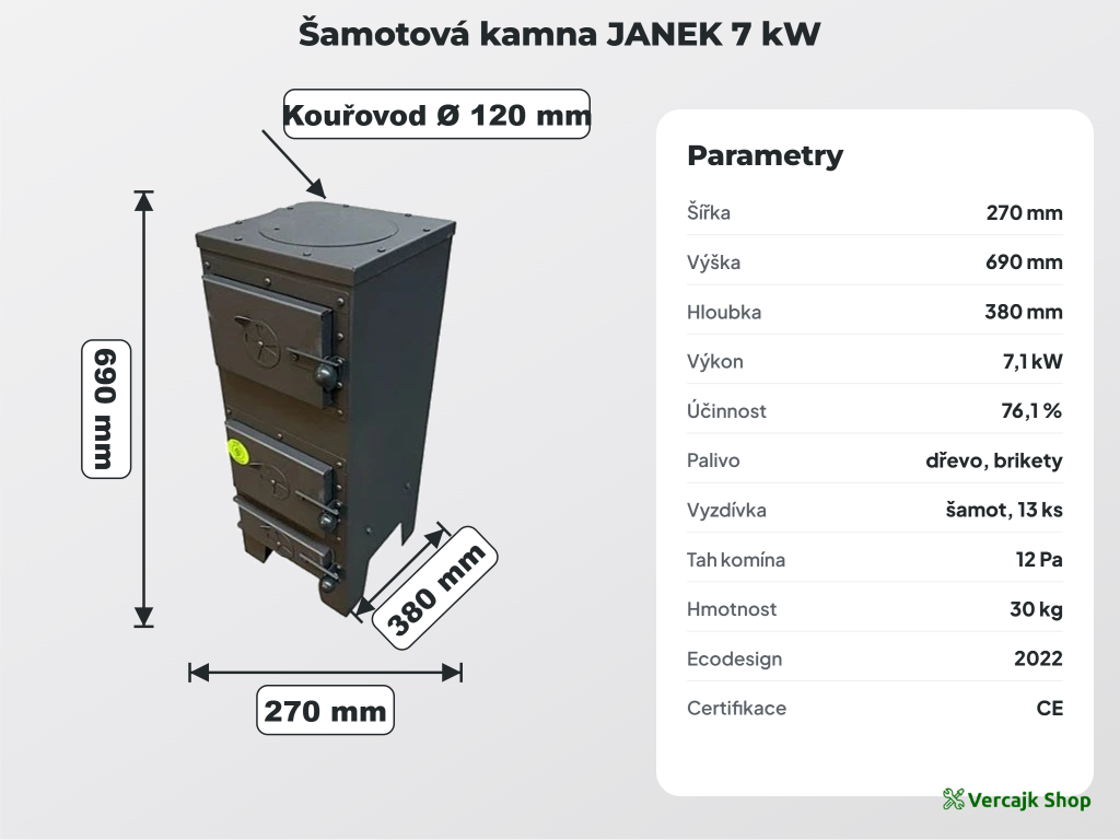 Napojení kamen JANEK na kouřovod 120 mm zadním vývodem