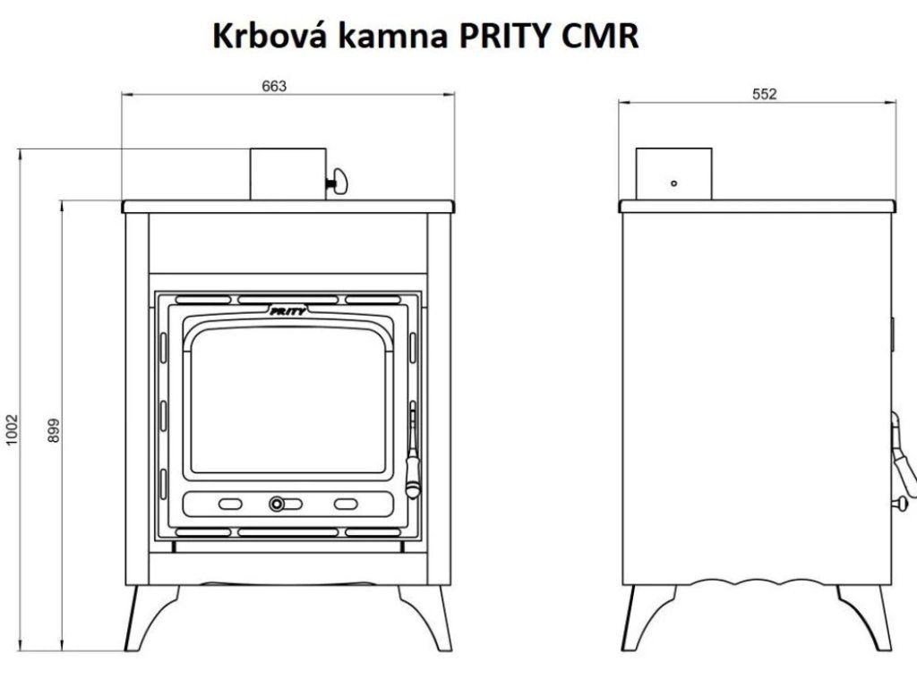 PRITY CMR — detail velkých prosklených dvířek kamen