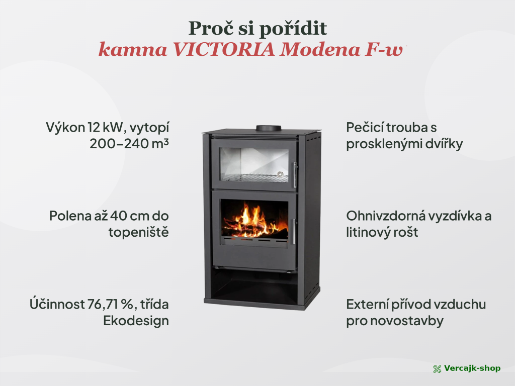 VICTORIA Modena F-w — pečení v troubě na dřevě, prosklené dvířka trouby